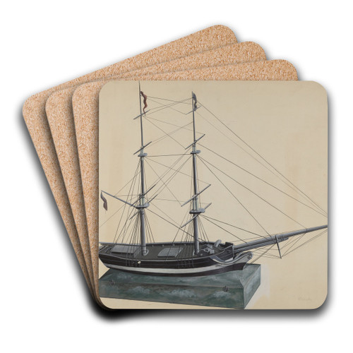 Model Brig by William Kerby Art Drink Coaster set