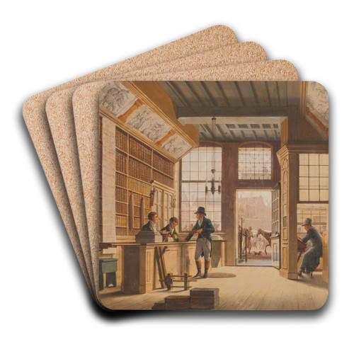The Shop of the Bookdealer Pieter Meijer Warnars on the Vijgendam in Amsterdam by Johannes Jelgerhuis Art Drink Coaster set The Shop of the Bookdealer Pieter Meijer Warnars on the Vijgendam in Amsterdam by Johannes Jelgerhuis Art Drink Coaster set