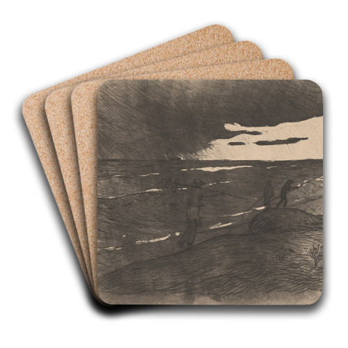 Les Ramasseurs de Gomon by Henry Moret Art Drink Coaster set Les Ramasseurs de Gomon by Henry Moret Art Drink Coaster set