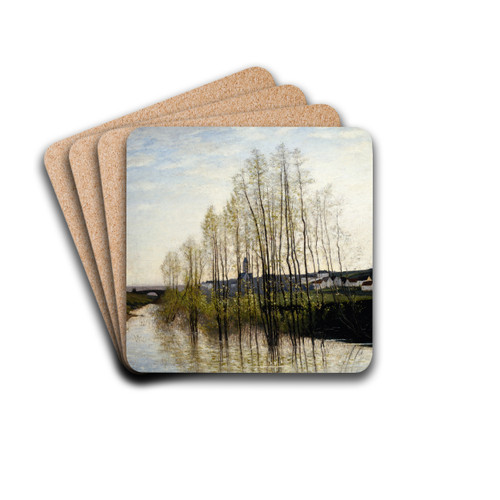 River Landscape, Champagne by Carl Fredrik Hill Drink Coasters - set of 4