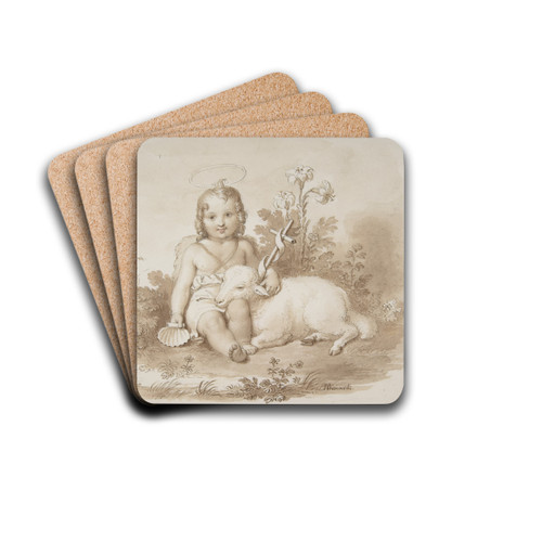 Seated John the Baptist with a Lamb in a Landscape by Tommaso Minardi Drink Coasters - set of 4