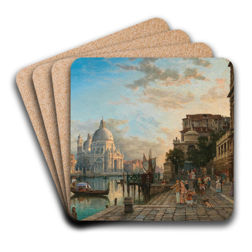 Venice, Caf Giardina with Santa Maria della Salute by Heinrich Jaeckel Art Drink Coaster set