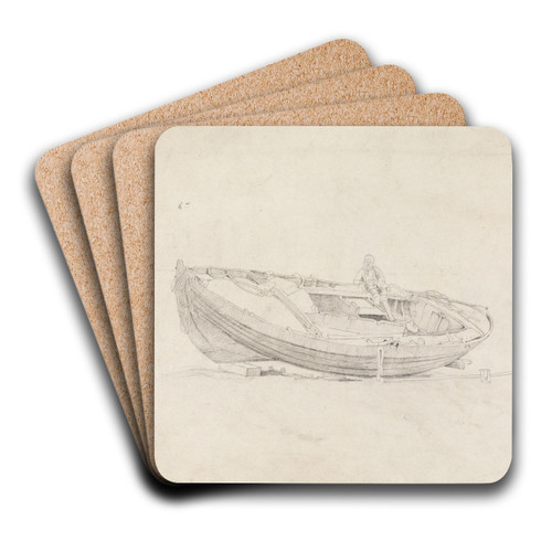 Study of Moored Boat with Seated Figure by Cornelius Varley Art Drink Coaster set