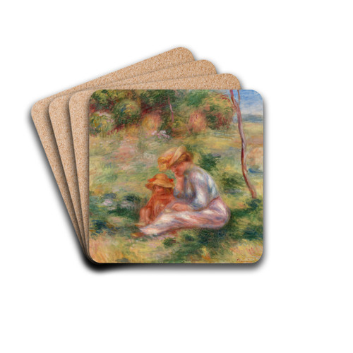 Woman and Child in the Grass (Femme avec enfant sur l'herbe) by Pierre-Auguste Renoir Drink Coasters - set of 4 Woman and Child in the Grass (Femme avec enfant sur l'herbe) by Pierre-Auguste Renoir Drink Coasters - set of 4