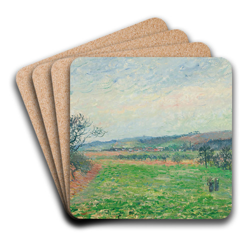 Les Coteaux De Gisors, Temps Gris by Camille Pissarro Art Drink Coaster set