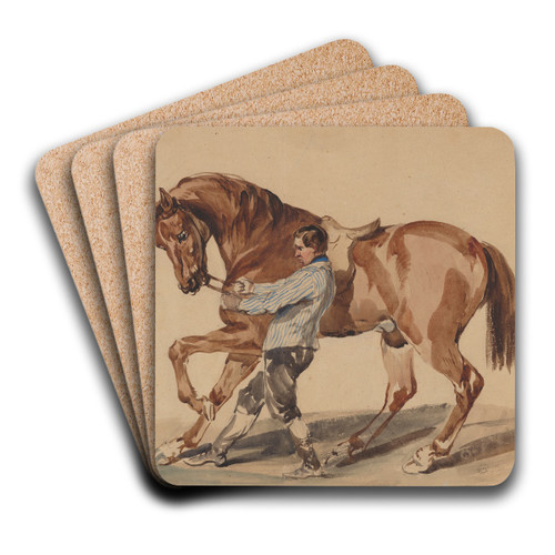 Stableman with a chestnut horse by Piotr Michaowski Art Drink Coaster set
