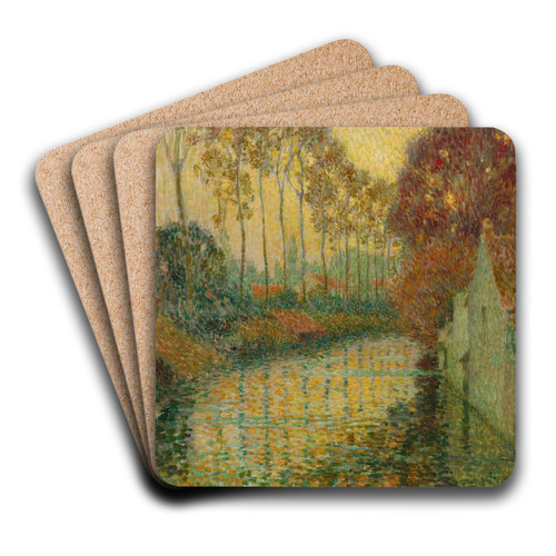 Canal in Autumn (Gisors) by Henri Le Sidaner Art Drink Coaster set Canal in Autumn (Gisors) by Henri Le Sidaner Art Drink Coaster set