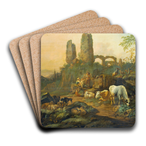 Shepherd Family Resting near an Ancient Ruin by Johann Heinrich Roos Art Drink Coaster set
