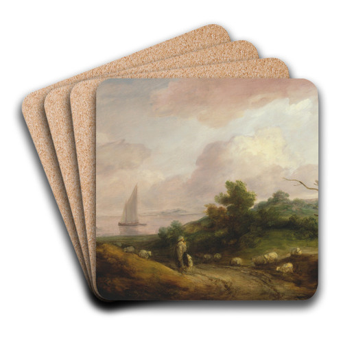 Coastal Landscape with a Shepherd and His Flock by Thomas Gainsborough Art Drink Coaster set