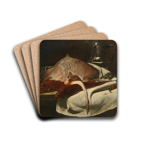Still Life With Sting Ray And Red Mullets by Franois Bonvin Drink Coasters - set of 4 Still Life With Sting Ray And Red Mullets by Franois Bonvin Drink Coasters - set of 4
