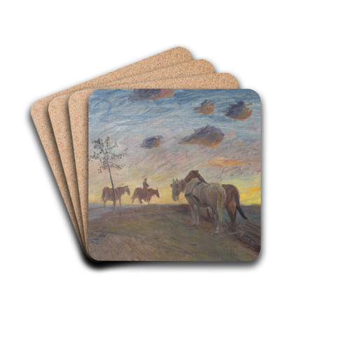 Evening Landscape by Theodor Philipsen Drink Coasters - set of 4 Evening Landscape by Theodor Philipsen Drink Coasters - set of 4