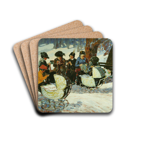 Knitting for the Soldiers; High Bridge Park by George Luks Drink Coasters - set of 4