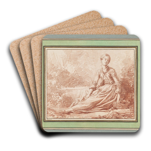 A Young Woman Seated on the Ground by Jean-Honor Fragonard Art Drink Coaster set