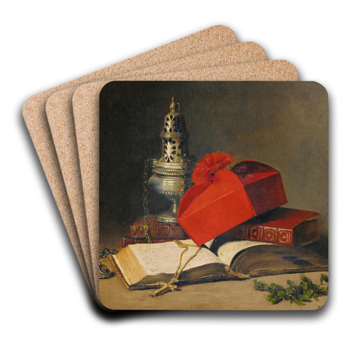 Still Life With A Censer And A Cardinal's Hat by Louis-Eugne Lambert Art Drink Coaster set Still Life With A Censer And A Cardinal's Hat by Louis-Eugne Lambert Art Drink Coaster set