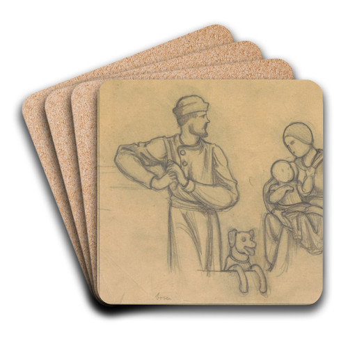 Ontwerp voor wandschildering in de Beurs van Berlage; familiegroep met hond by Antoon Derkinderen Art Drink Coaster set