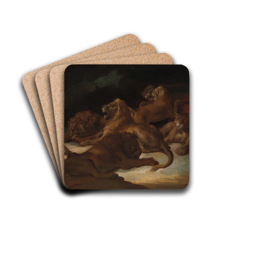 Lions in a Mountainous Landscape by Thodore Gricault Drink Coasters - set of 4
