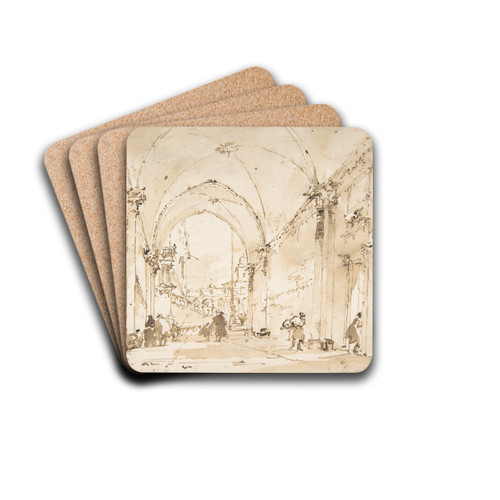 Architectural Capriccio; Vaulted Passageway Leading to a Square by Francesco Guardi Drink Coasters - set of 4
