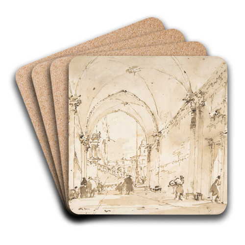Architectural Capriccio; Vaulted Passageway Leading to a Square by Francesco Guardi Art Drink Coaster set