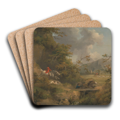 Foxhunting in Hilly Country by George Morland Art Drink Coaster set