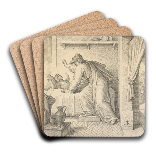 Elijah Revives the Son of the Widow of Zarephath by Julius Schnorr Von Carolsfeld Art Drink Coaster set Elijah Revives the Son of the Widow of Zarephath by Julius Schnorr Von Carolsfeld Art Drink Coaster set