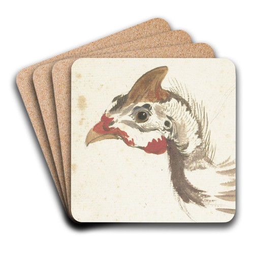 Head of a Helmeted Guineafowl by Aert Schouman Art Drink Coaster set
