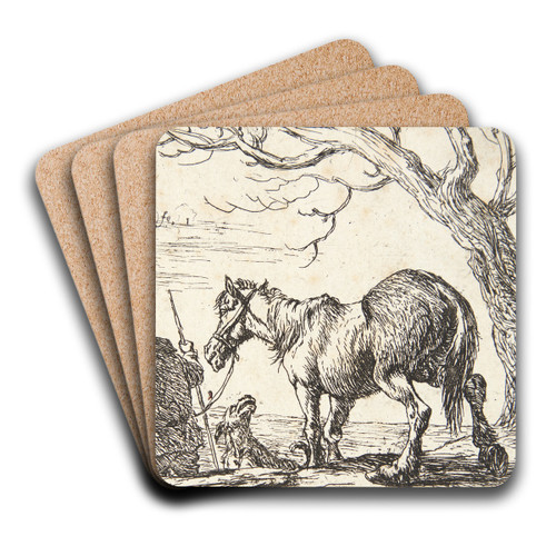 Bonde, trkkende en hest by Pieter van Laer Art Drink Coaster set