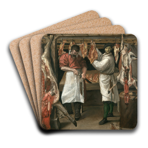 The Butcher's Shop by Annibale Carracci Art Drink Coaster set
