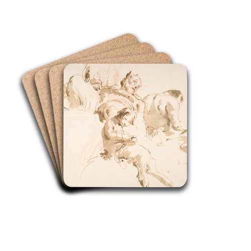 Two Seated Satyrs and a Child Satyr by Giovanni Battista Tiepolo Drink Coasters - set of 4 Two Seated Satyrs and a Child Satyr by Giovanni Battista Tiepolo Drink Coasters - set of 4