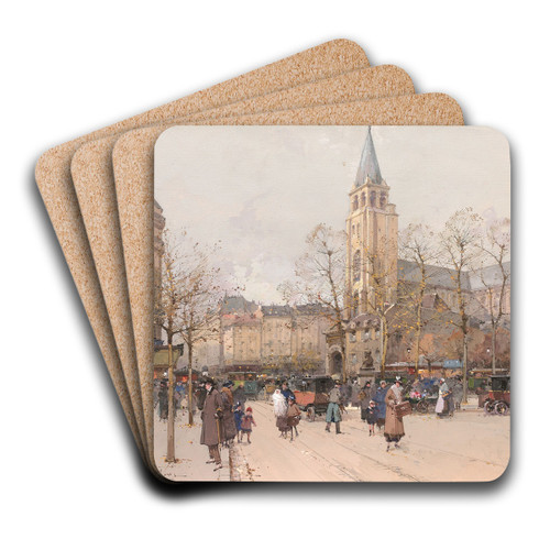 Vue des boulevards  Saint-Germain-des-Prs by Eugne Galien-Laloue Art Drink Coaster set