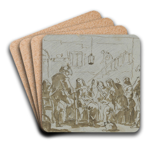 Tavern scene by Gaspare Diziani Art Drink Coaster set