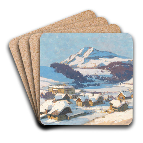 Wienerbruck and tscher mountain at snow, by Karl Ludwig Prinz Art Drink Coaster set