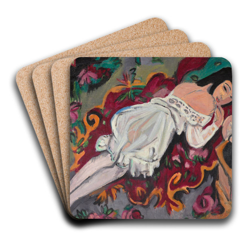 Girl in WhiteChemise by Ernst Ludwig Kirchner Art Drink Coaster set