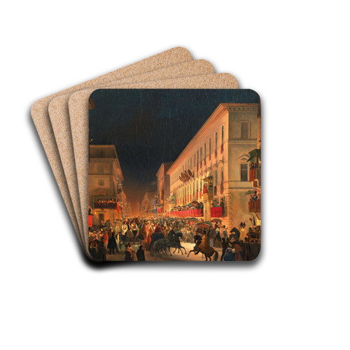 Carnival In Rome, The Feast Of Moccoletti by Ippolito Caffi Drink Coasters - set of 4