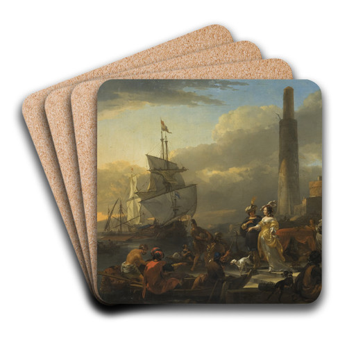 A Harbour Scene by Nicolaes Pietersz. Berchem Art Drink Coaster set A Harbour Scene by Nicolaes Pietersz. Berchem Art Drink Coaster set