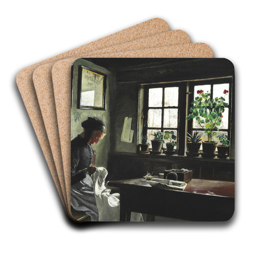 Interir med syende kone by Laurits Andersen Ring Art Drink Coaster set