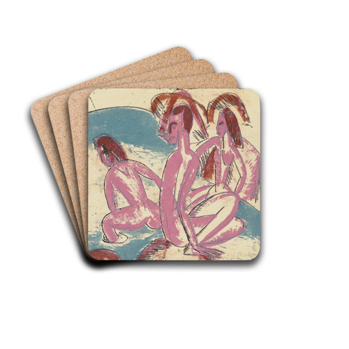 Drei Badende an Steinen, Fehmarn by Ernst Ludwig Kirchner Drink Coasters - set of 4