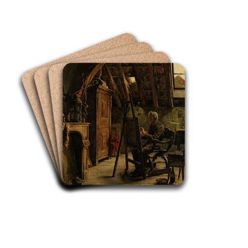 Workshop of a Painter by Charles Mertens Drink Coasters - set of 4 Workshop of a Painter by Charles Mertens Drink Coasters - set of 4