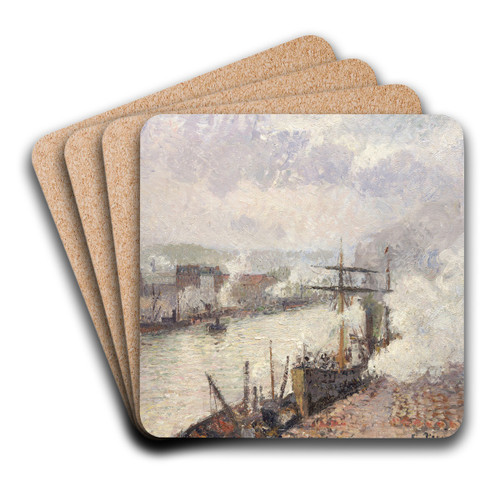 Steamboats in the Port of Rouen by Camille Pissarro Art Drink Coaster set