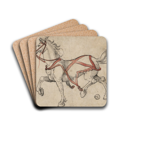 Trabendes Pferd by Hans Holbein The Younger Drink Coasters - set of 4