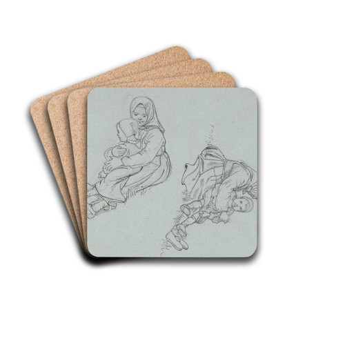 To studier af svensk pige med et barn p skdet by Wilhelm Marstrand Drink Coasters - set of 4
