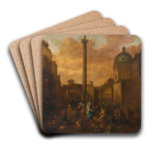 Amsterdam View Of A Roman Market by Hendrick Mommers Art Drink Coaster set