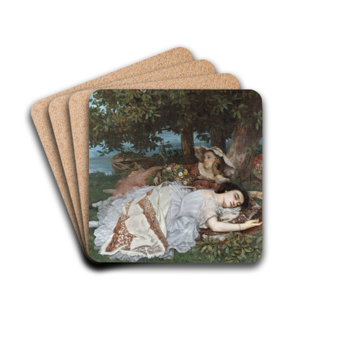 Les demoiselles des bords de la Seine (t) by Gustave Courbet Drink Coasters - set of 4 Les demoiselles des bords de la Seine (t) by Gustave Courbet Drink Coasters - set of 4