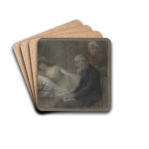 At the sickbed. by Otto Scholderer Drink Coasters - set of 4 At the sickbed. by Otto Scholderer Drink Coasters - set of 4