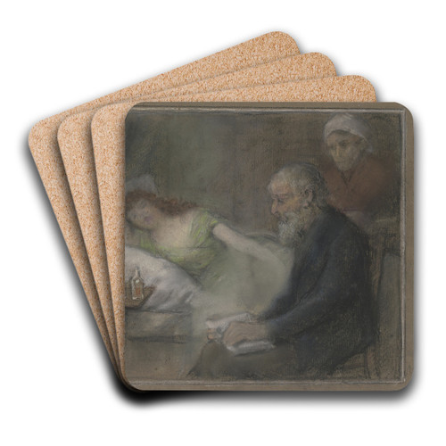 At the sickbed. by Otto Scholderer Art Drink Coaster set At the sickbed. by Otto Scholderer Art Drink Coaster set