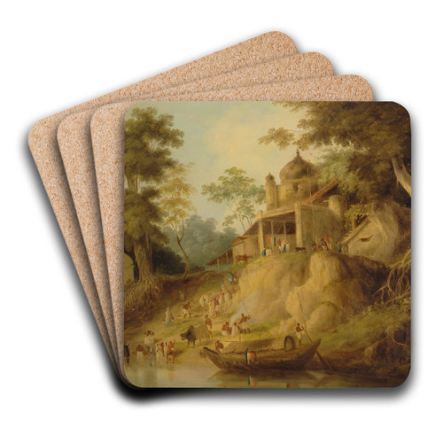 The Banks of the Ganges by William Daniell Art Drink Coaster set The Banks of the Ganges by William Daniell Art Drink Coaster set