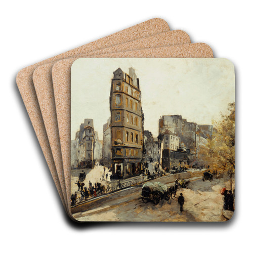 Les Rues de la Lune, Beauregard et de Clry, vues de la porte Saint-Denis by Emmanuel Lansyer Art Drink Coaster set