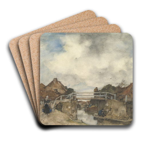 Dutch Canal, Rijswijk by Jacob Maris Art Drink Coaster set
