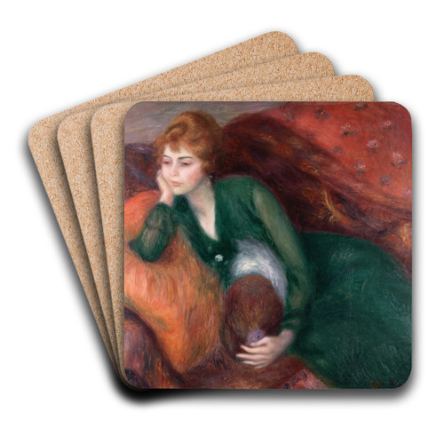 Young Woman in Green by William James Glackens Art Drink Coaster set