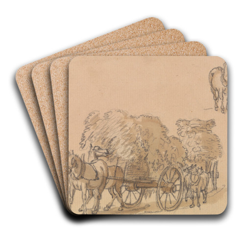 Two Laden Hay Carts With Horses by Paul Sandby Art Drink Coaster set