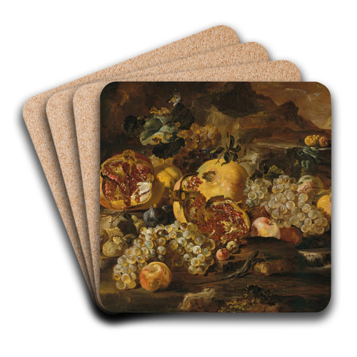 Pomegranates and Other Fruit in a Landscape by Abraham Brueghel Art Drink Coaster set
